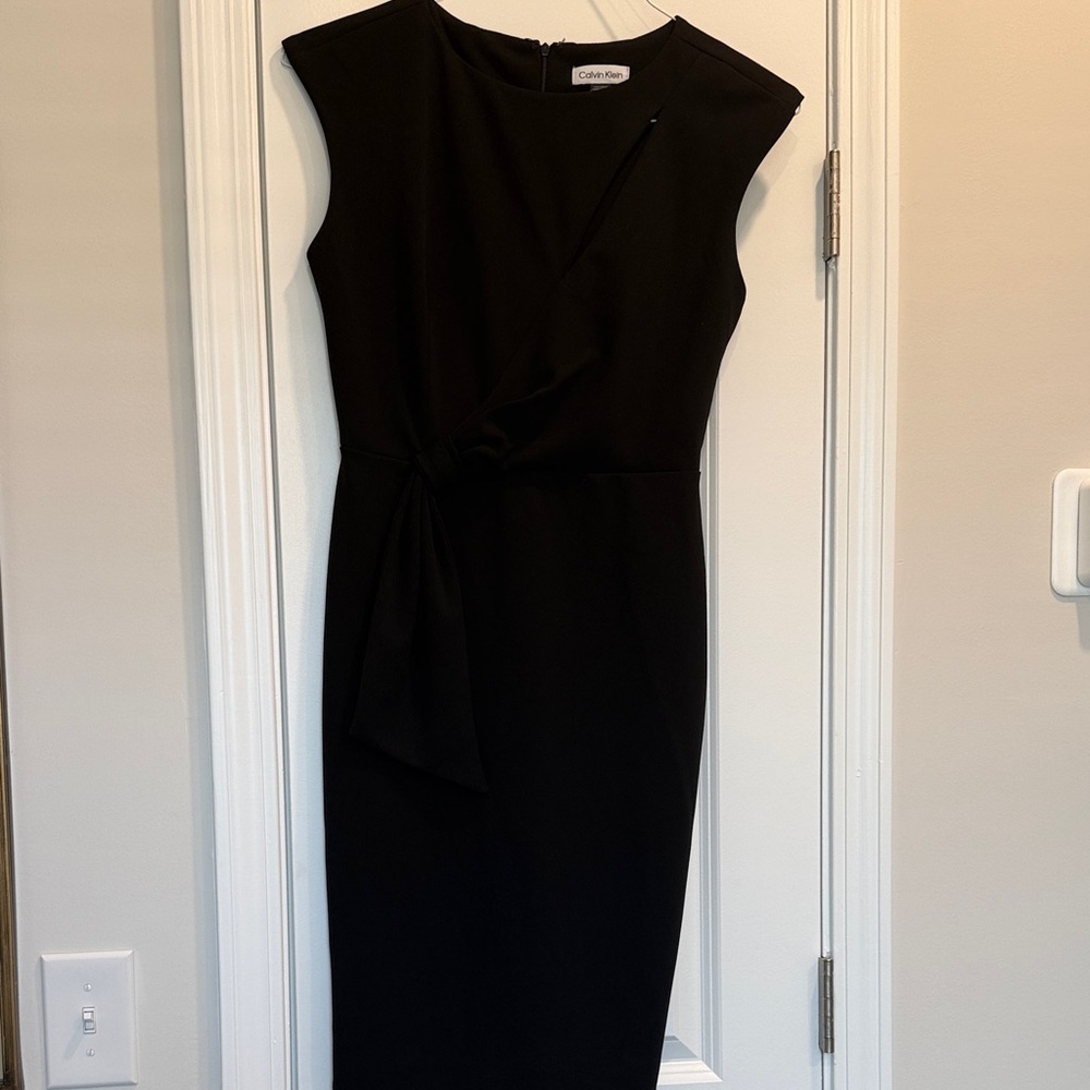 Calvin Klein Black Midi Dress with Tie Detail